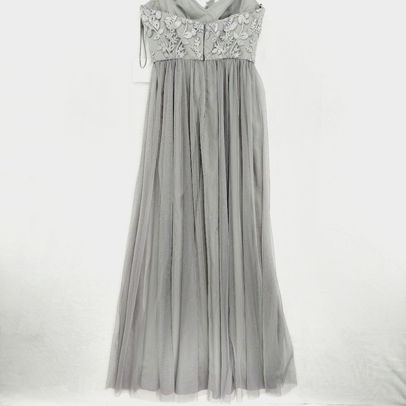 NEW Amsale Sora Gunmetal Lace Bodice Maxi A Line Bridesmaid Dress Z81 - Picture 5 of 10